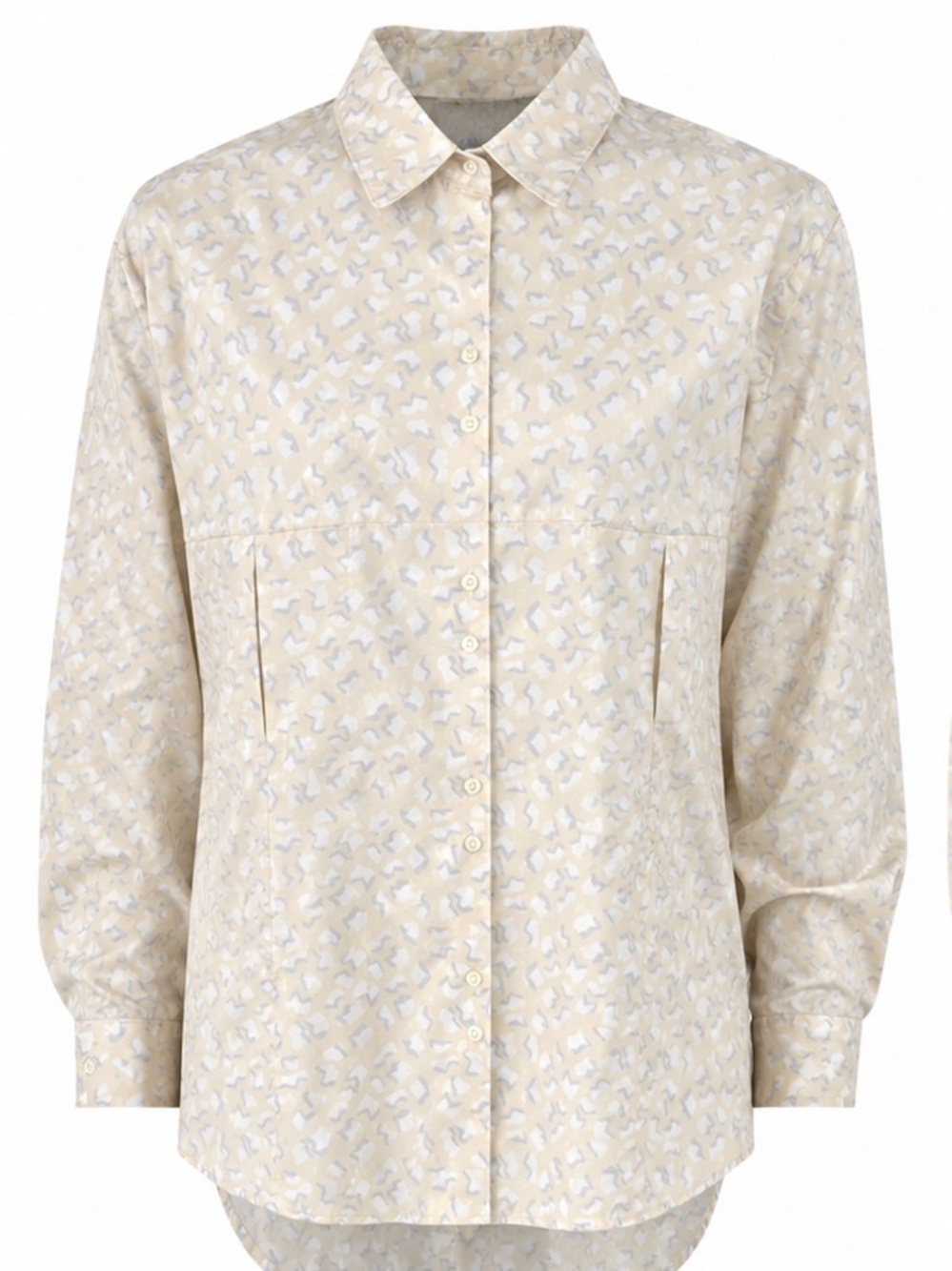 Genesis Abstract Print Button Front Shirt - Beige Geometric Pattern - Large